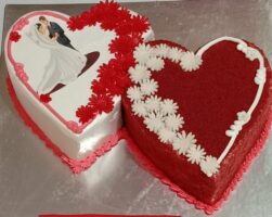Double Heart Cake with couple photo