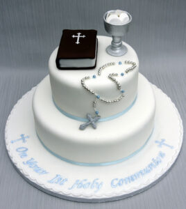 bible and chalice baptism cake